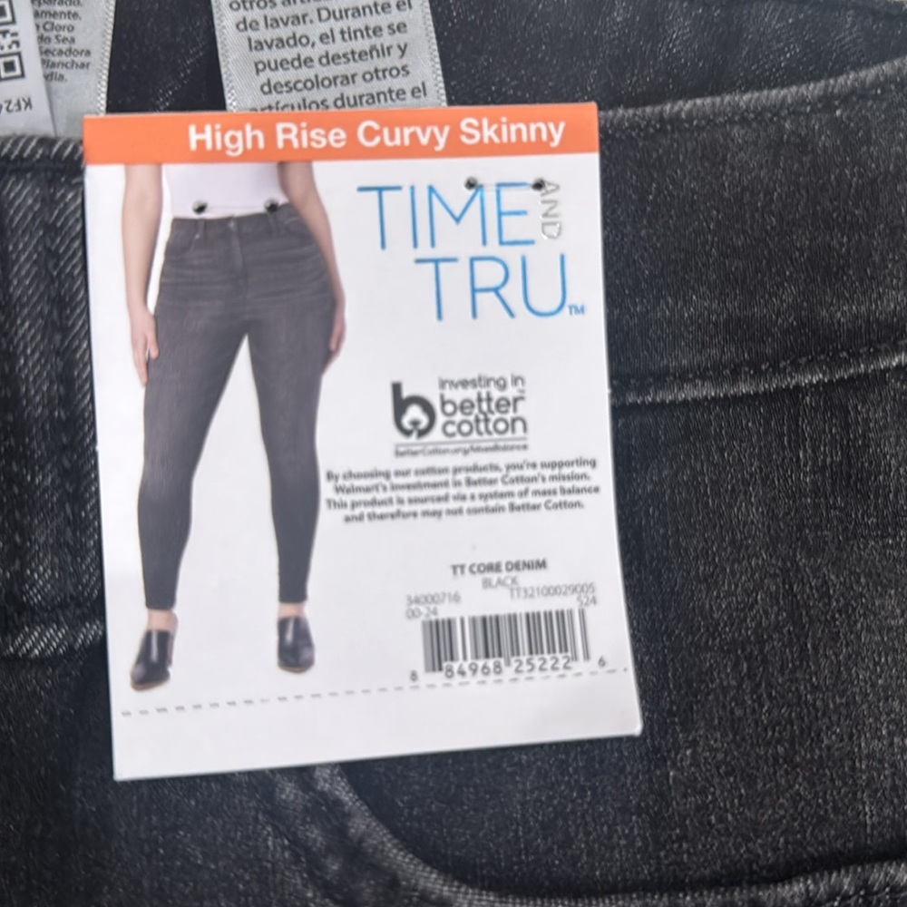 2 pants  Time And Tru High Rise Curvy Skinny Women's size 14 Black Denim Jeans - Picture 4 of 10